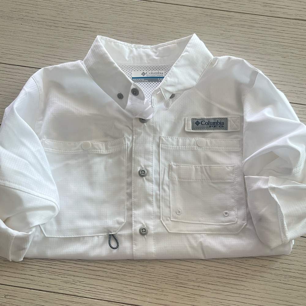 Columbia White Kids' Long-Sleeve Button-Down Fishing Shirt